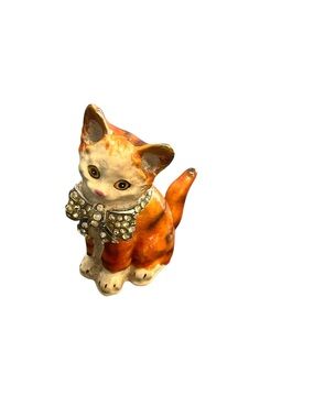 Vintage Enameled Cat Kitty Trinket Box